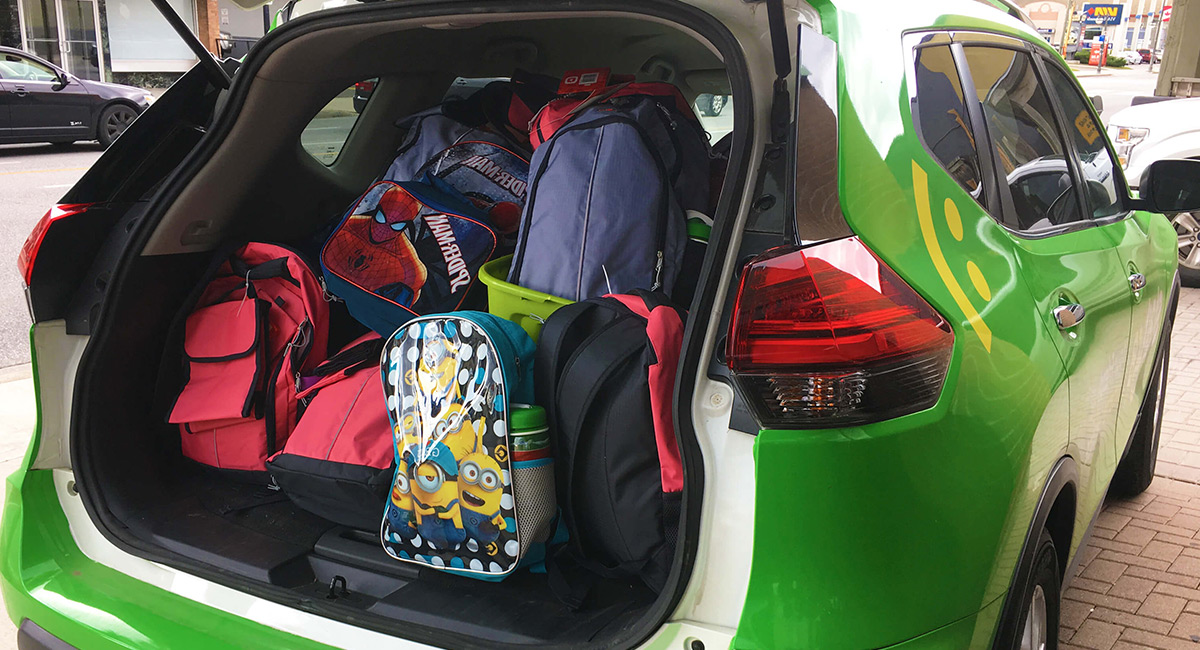 Start branded vehicle loaded with school supplies