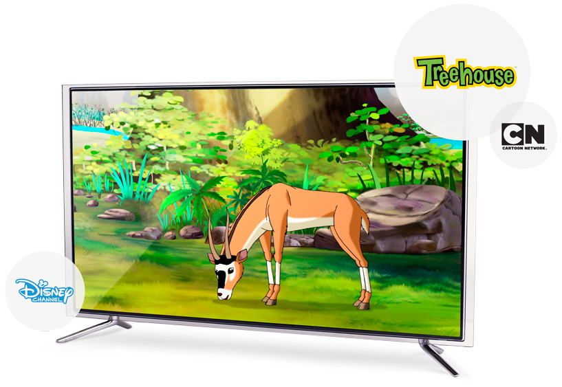 Treehouse CN and Disney and cartoon gazelle on screen